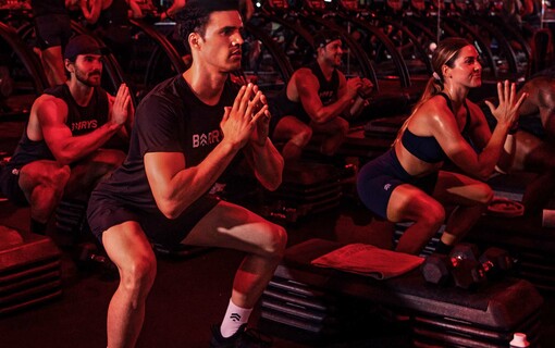 Studio fitness room with red lighting